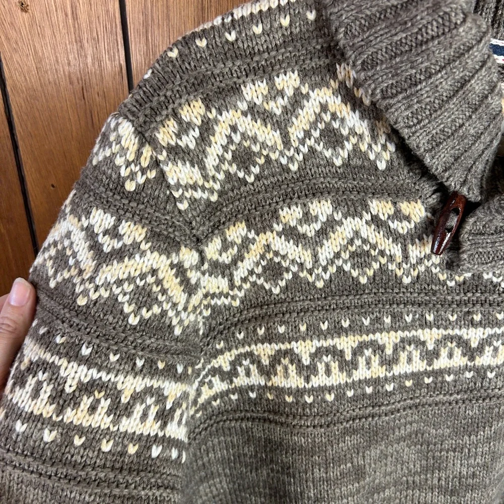 Weatherproof‎ Vintage Men's Shawl Collar Fair Isle Knit Sweater Brown Cabincore